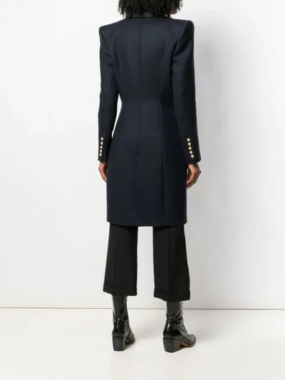 Shop Balmain Long Line Blazer In Blue