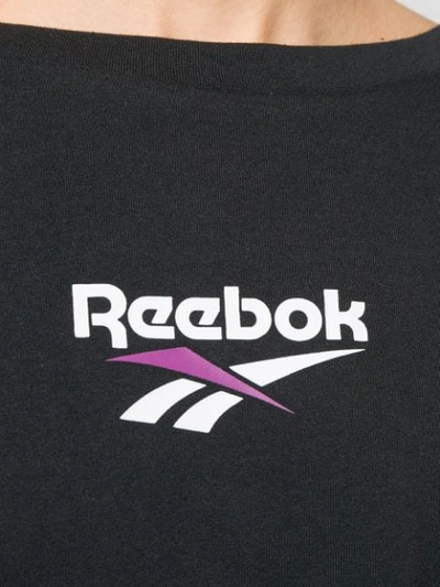 Shop Reebok Logo Print Cropped Sweatshirt In Black