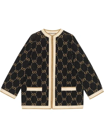 Shop Gucci Gg Supreme Intarsia Knit Jacket In Black