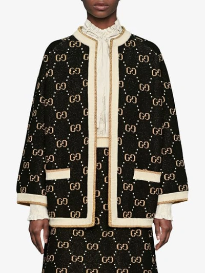 Shop Gucci Gg Supreme Intarsia Knit Jacket In Black