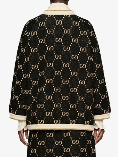 Shop Gucci Gg Supreme Intarsia Knit Jacket In Black