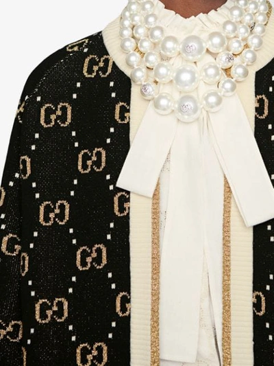 Shop Gucci Gg Supreme Intarsia Knit Jacket In Black
