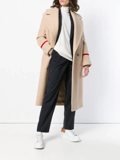 Shop Agnona Contrasting Strap Single Breasted Coat - Neutrals