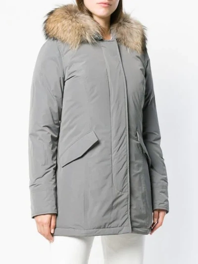 Shop Woolrich Padded Hooded Coat In Grey