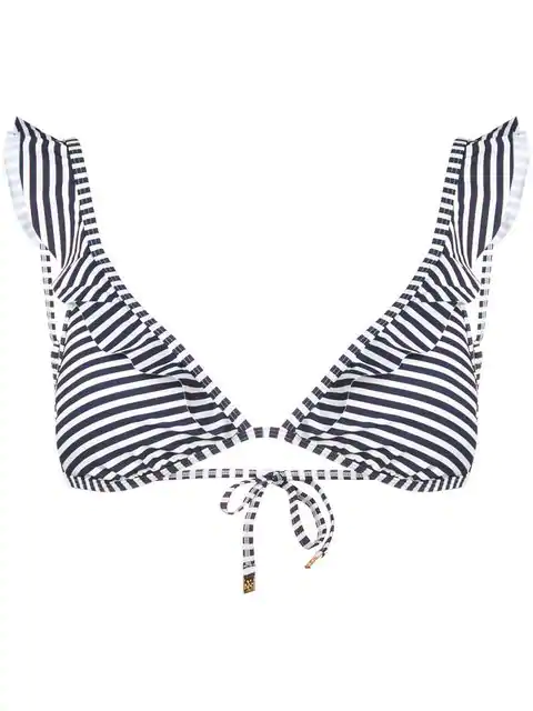 blue and white striped bikini top