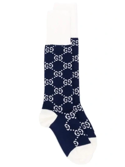 Shop Gucci Gg Supreme Knit Socks In Blue