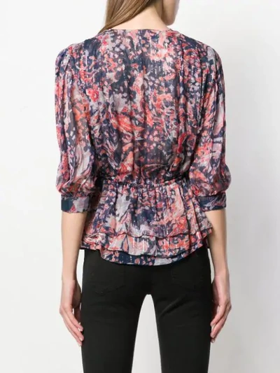 Shop Iro Saola Printed Ruffle Blouse In Blue