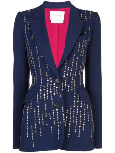 Shop Carolina Herrera Bead Embroidery Blazer In Blue