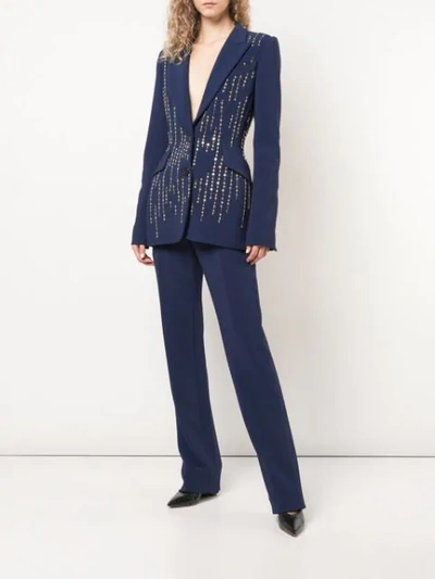 Shop Carolina Herrera Bead Embroidery Blazer In Blue