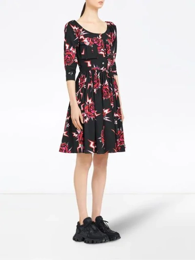 Shop Prada Rose Print Poplin Dress - Black