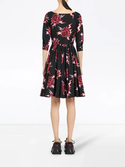 Shop Prada Rose Print Poplin Dress - Black