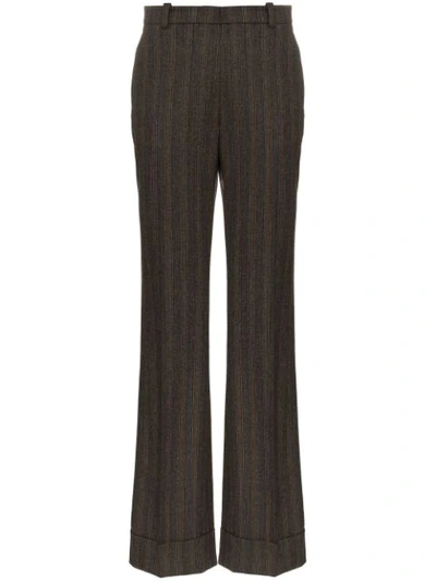 Shop Etro High Waisted Striped Wool Trousers In Brown