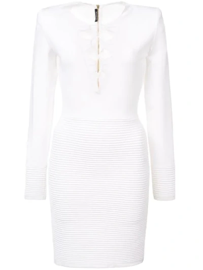 Shop Balmain Lace-up Dress In White