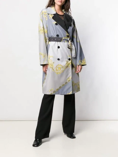 Shop Versace Baroque Print Reversible Trench Coat In Grey