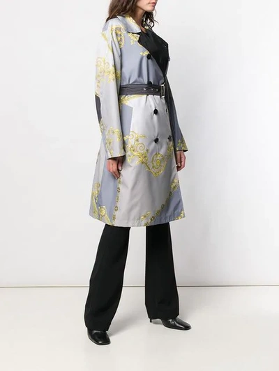 Shop Versace Baroque Print Reversible Trench Coat In Grey