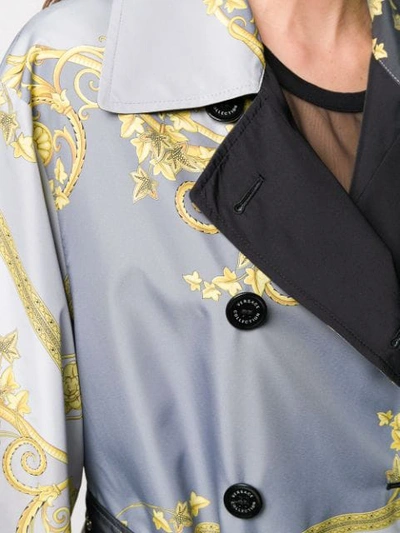 Shop Versace Baroque Print Reversible Trench Coat In Grey