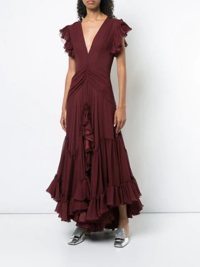 Shop Giambattista Valli V-neck Ruffle Dress In Red