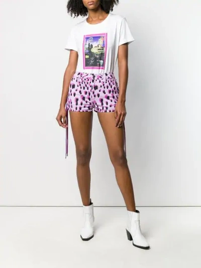 Shop Just Cavalli Leopard Print Lace-up Denim Shorts - Pink