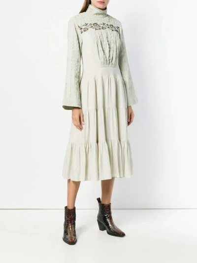 Shop Chloé Victorian High Neck Dress In Neutrals