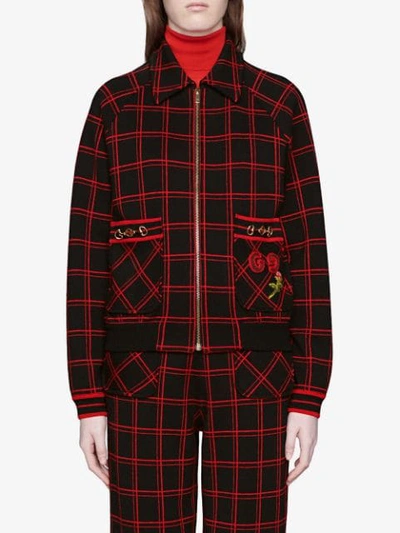 Shop Gucci Check Wool Bomber With Patches In Black