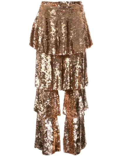 Shop Osman Tiered Sequinned Trousers In Metallic