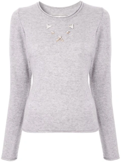 Shop Tu Es Mon Tresor Tu Es Mon Trésor Cat Embellished Sweater - Grey In Gray