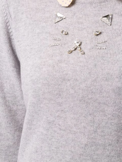 Shop Tu Es Mon Tresor Tu Es Mon Trésor Cat Embellished Sweater - Grey In Gray