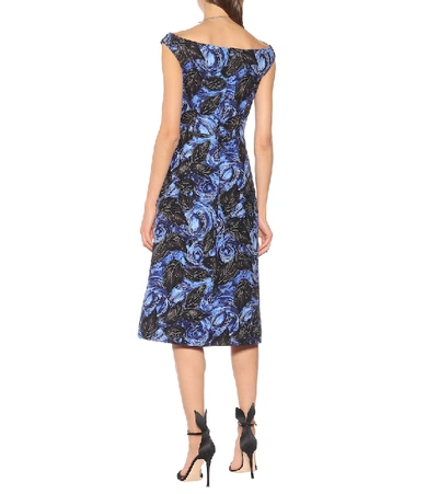 Shop Prada Floral Crêpe-cady Midi Dress In Blue