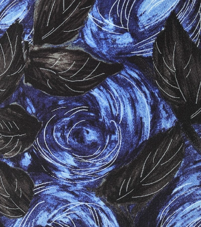 Shop Prada Floral Crêpe-cady Midi Dress In Blue
