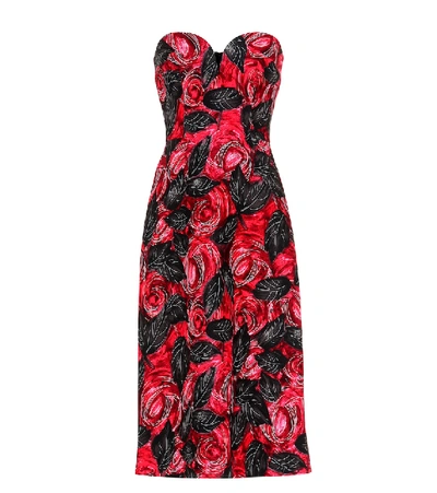 Shop Prada Floral Crêpe-cady Midi Dress In Red