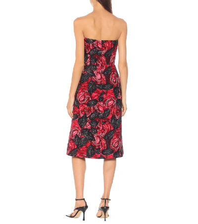 Shop Prada Floral Crêpe-cady Midi Dress In Red