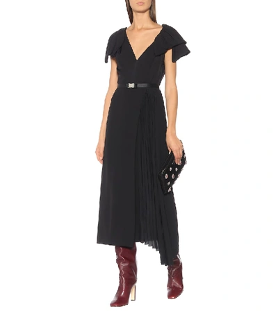 Shop Prada Belted Twill Midi Dress In Black