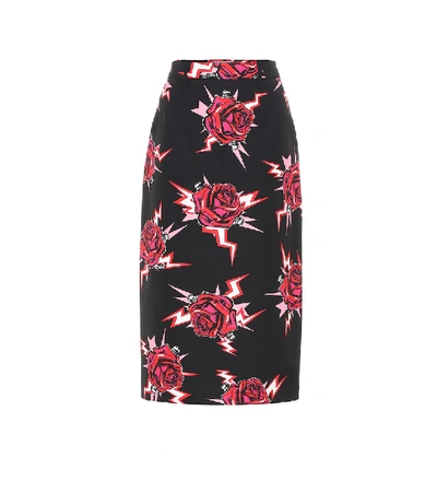 Shop Prada Printed Cotton-poplin Skirt In Black