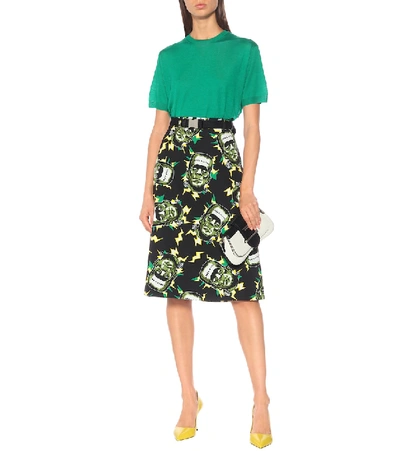 Shop Prada Printed Cotton-poplin Skirt In Multicoloured