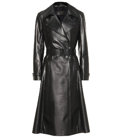 Shop Prada Leather Trench Coat In Black