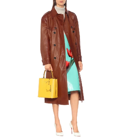 Shop Prada Leather Trench Coat In Brown