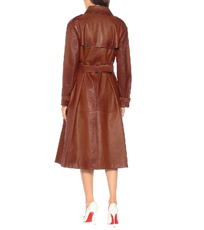 Shop Prada Leather Trench Coat In Brown