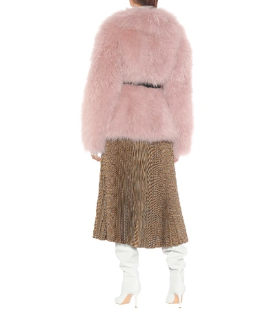 Shop Prada Belted Fur Jacket In Pink