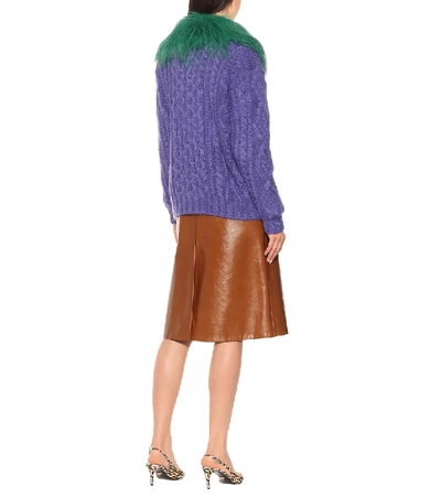 Shop Prada Fur-trimmed Mohair-blend Cardigan In Purple