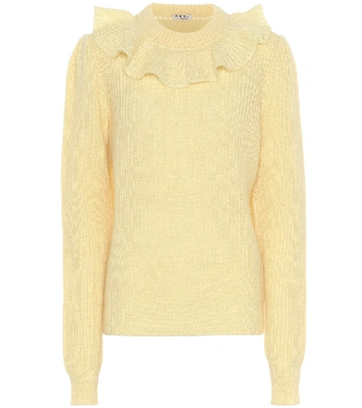 Shop Miu Miu Ruffled Mohair-blend Sweater In Yellow