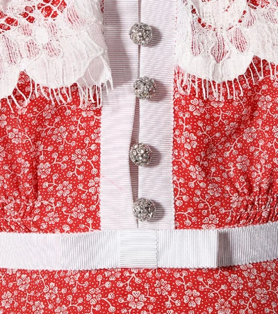 Shop Miu Miu Lace-trimmed Floral Silk Dress In Red