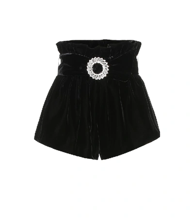 Shop Miu Miu Embellished Velvet Shorts In Black