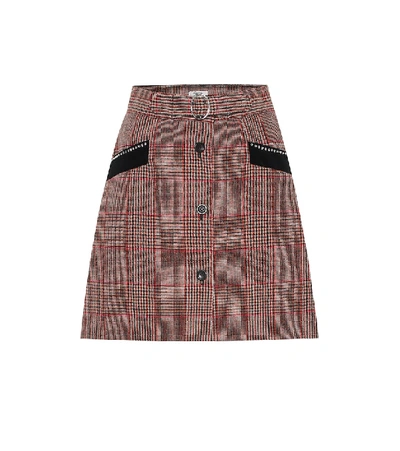 Shop Miu Miu Checked Wool-blend Skirt In Brown