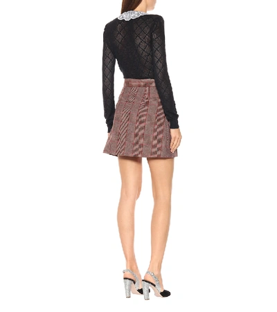 Shop Miu Miu Checked Wool-blend Skirt In Brown