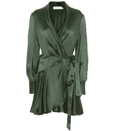 Shop Zimmermann Espionage Silk Wrap Minidress In Green