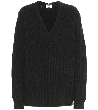 Shop Acne Studios Ribbed-knit Wool Sweater In Black