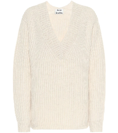 Shop Acne Studios Ribbed-knit Wool Sweater In White