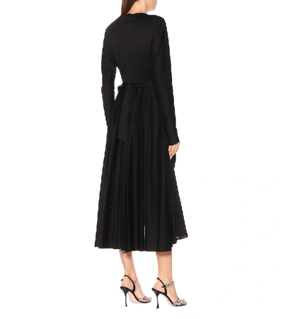 Shop Prada Printed Cotton-jersey Midi Dress In Black