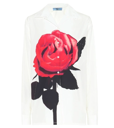 Shop Prada Floral Cotton-poplin Shirt In White