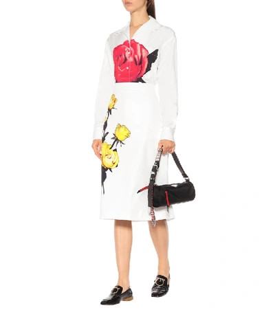 Shop Prada Floral Cotton-poplin Shirt In White